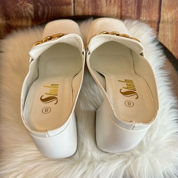Shein Women’s White Faux Leather Platform Chunky Mules Shoes Size 8 - Picture 7 of 12